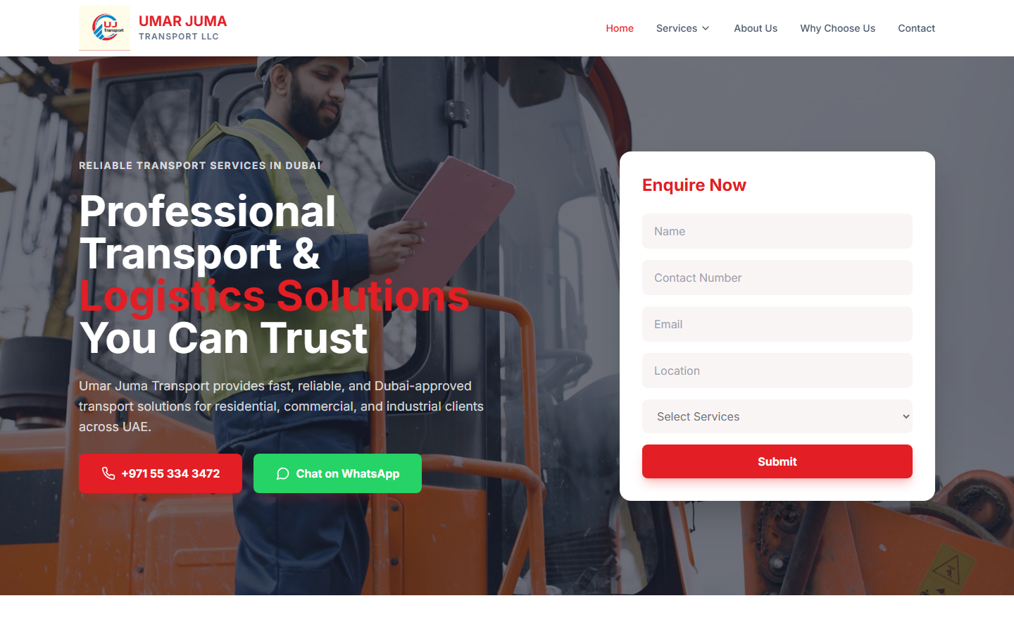 Umar Juma Transport homepage screenshot